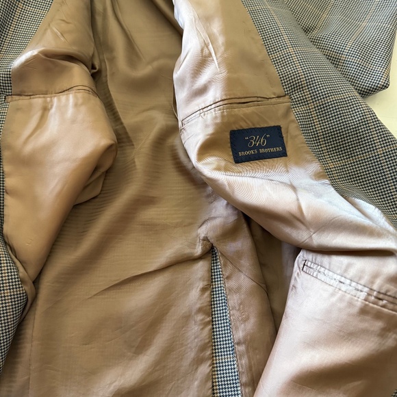 Brooks Brothers 346 Wool Black & Tan Houndstooth Blazer Suit Jacket Mens 44R - Picture 10 of 12